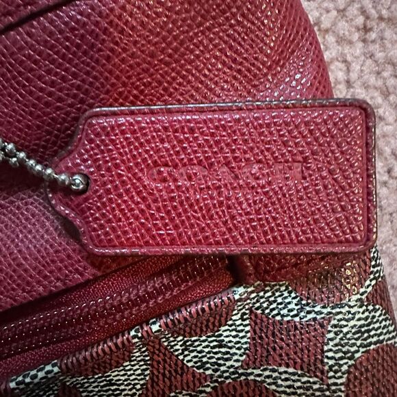 Coach Red/Grey Signature Coated Canvas and Leather crossbody Shoulder Dusty - Picture 5 of 11